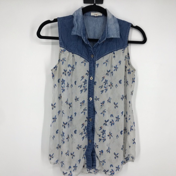 🖤3/$30 Mine sleeveless sheer blouse floral small - Picture 8 of 8